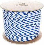 Twisted 3 Strand Polypropylene Rope (White and Blue, 3/4 Inch, 600 Feet) - Waterproof and Floats in Water