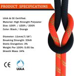 Climbing Rope Static Rope UIAA Rappelling Rope 11mm 200FT Static Line Nylon  Mantle Rope for Rock Climbing, Mountain Tree Climbing, Hauling, Rescue, Climbing Equipment - Image 2